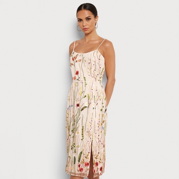 NWT Sam Edelman Floral Embroidered Midi Dress in Ecru/Multi - Picture 4 of 10
